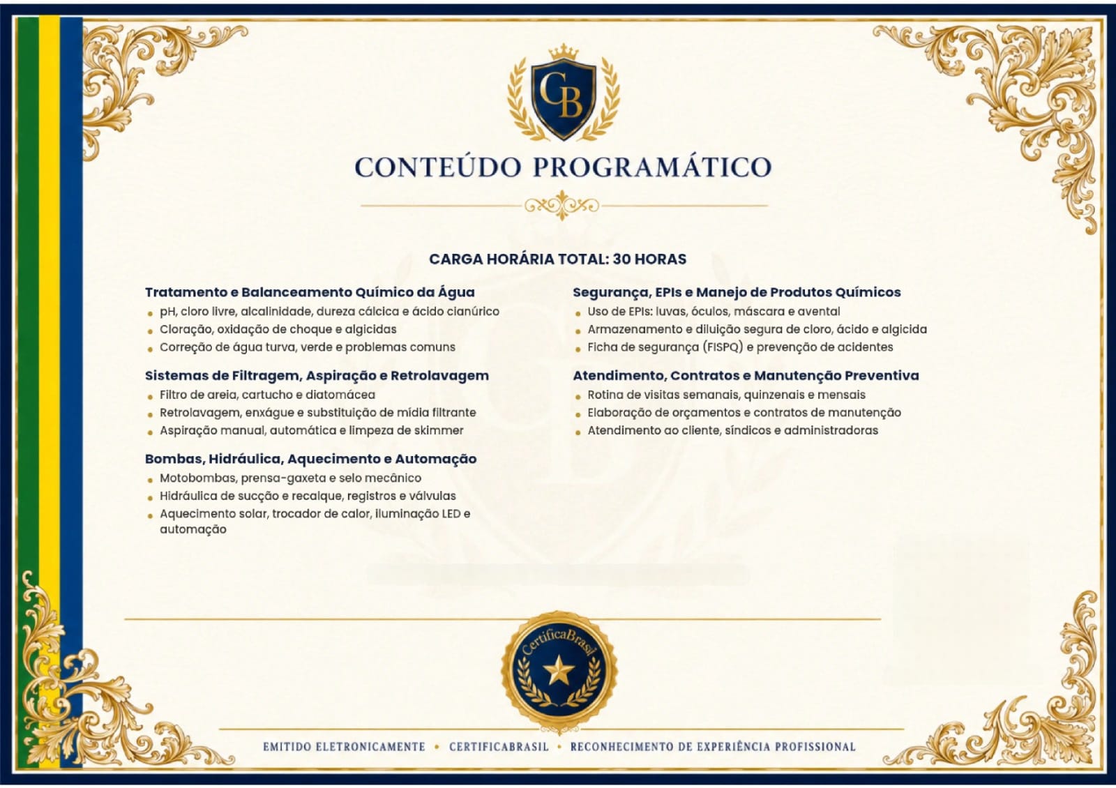 lista de conhecimentos sobre limpeza de piscinas
